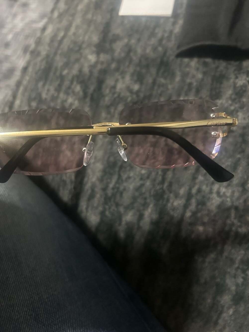 Cartier C Décor Rimless Diamond Cut Sunglasses with Rose Lenses and Gold Frame - Picture 8 of 10
